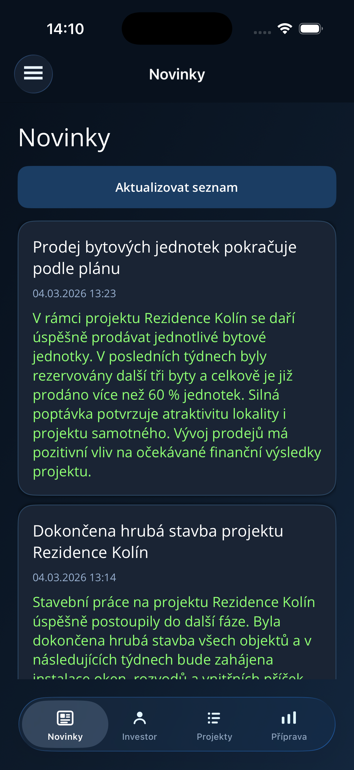 Novinky projektu